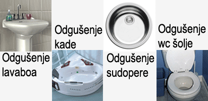 Odgusenje lavaboa, Odgusenje kade, 

	Odgusenje sudopere, Odgusenje wc solje 